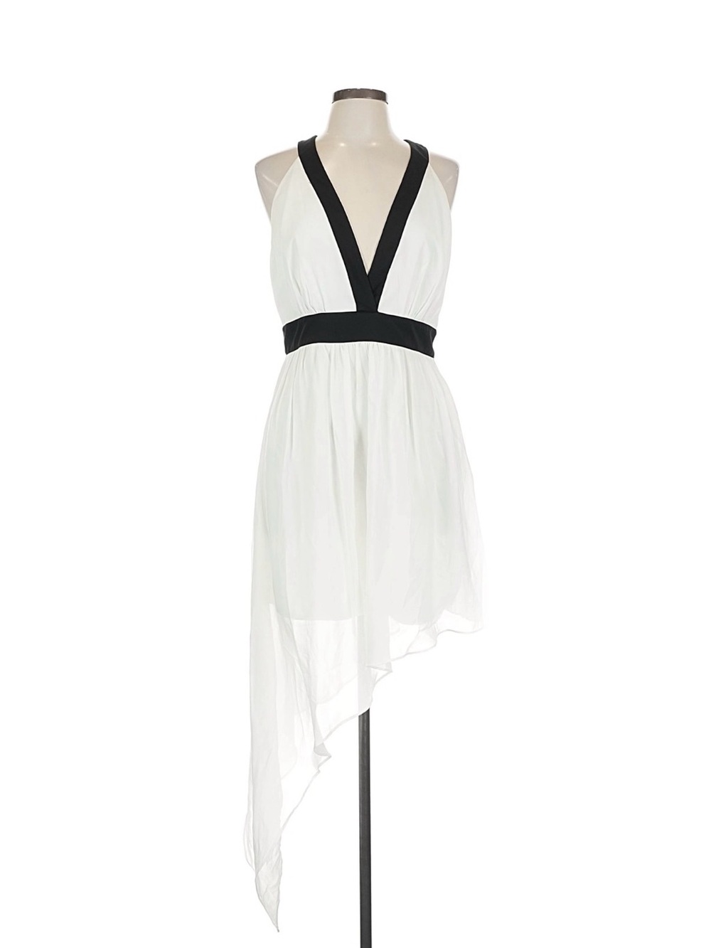 Bebe - White Asymmetric Halter Dress with Black Trim